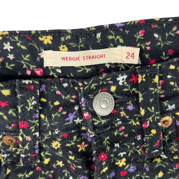 Levi’s Wedgie Straight Jeans Cropped Ultra High Waisted Floral Secret Garden 24 - Picture 6 of 8